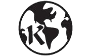 EK logo with black and white illustration of a globe